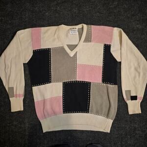 Vintage 1980s LA Mode V neck pullover sweater. Mens size L